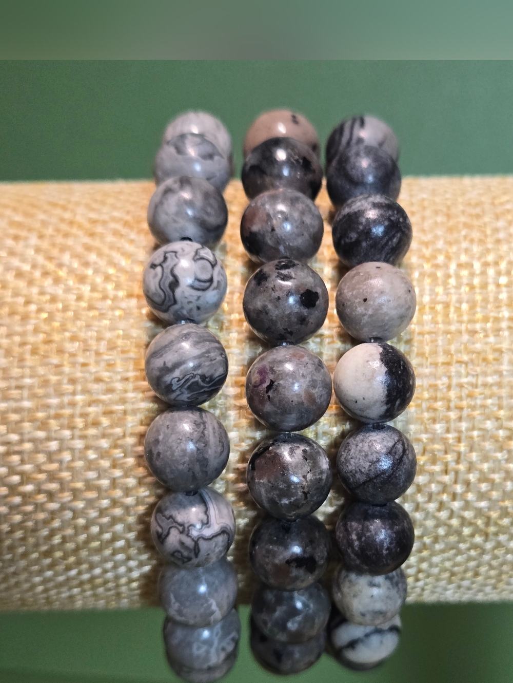 Shadow Marble Bracelet Set 3pc Gray Stone Stretch Stack Minimalist